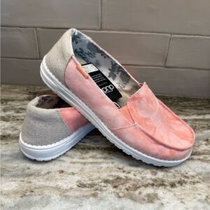 Hey Dude Lena Tie Dye Peach Slip On Shoe Women’s Size 12 Canvas Lightweight New